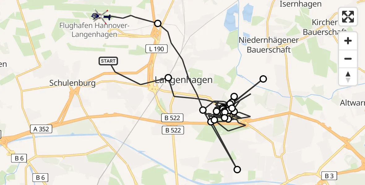 Routekaart van de vlucht: Polizeihubschrauber nach Flughafen Hannover