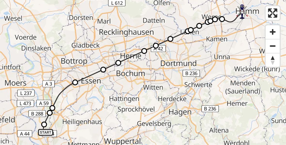 Flugroute Polizeihubschrauber Düsseldorf Flughafen - Hamm, 04 April 2026, 00:41