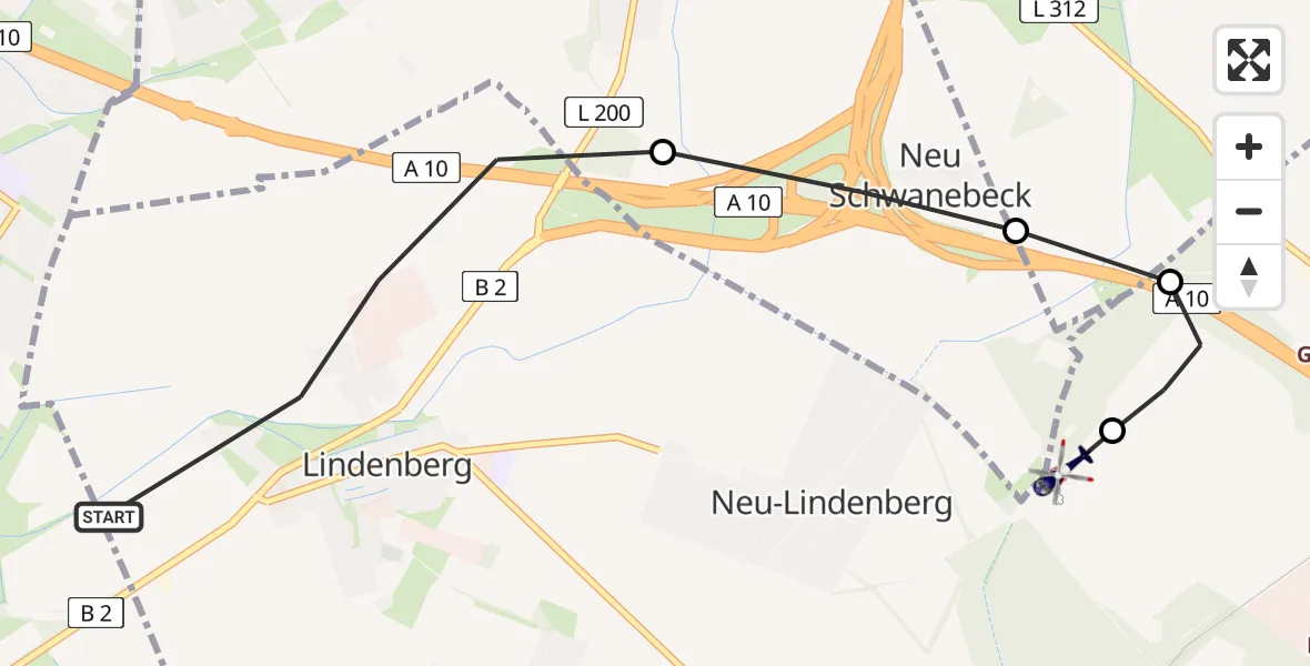 Routekaart van de vlucht: Polizeihubschrauber nach Ahrensfelde Hubschrauberlandeplatz