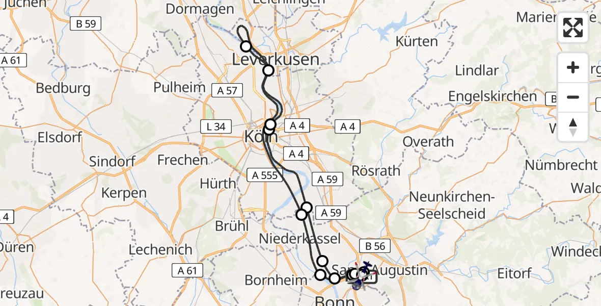 Flugroute Polizeihubschrauber Sankt Augustin - Sankt Augustin, 04 April 2026, 01:38