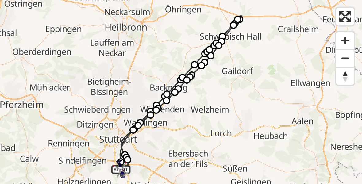 Flugroute Polizeihubschrauber Flughafen Stuttgart - Flughafen Stuttgart, 04 April 2026, 04:15