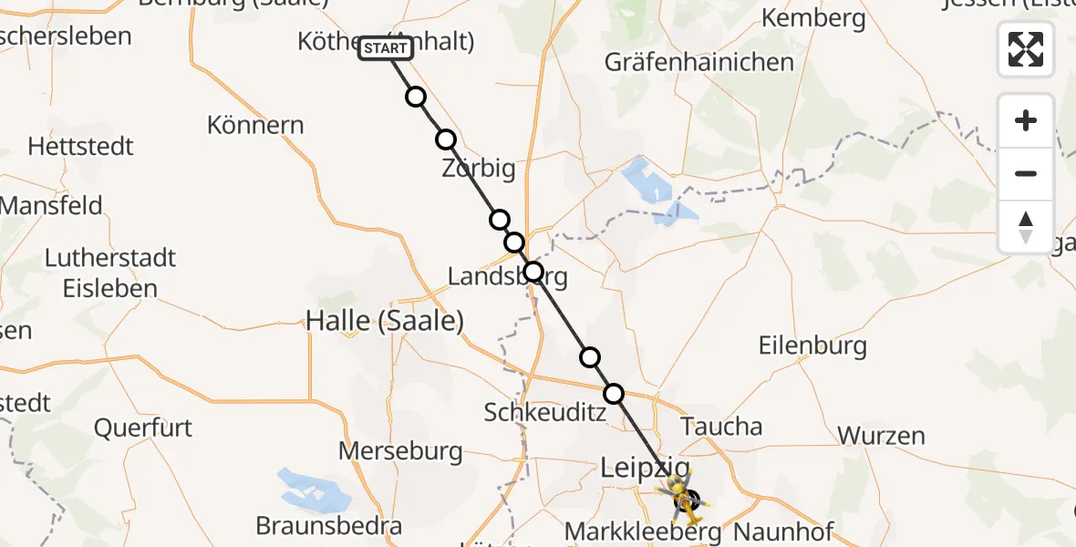 Routekaart van de vlucht: Ambulanzhubschrauber nach Leipzig Heart Center Rooftop Hubschrauberlandeplatz