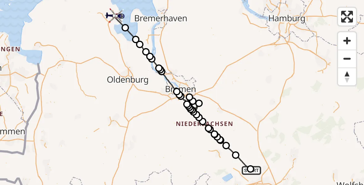 Routekaart van de vlucht: Polizeihubschrauber unterwegs von Wedemark