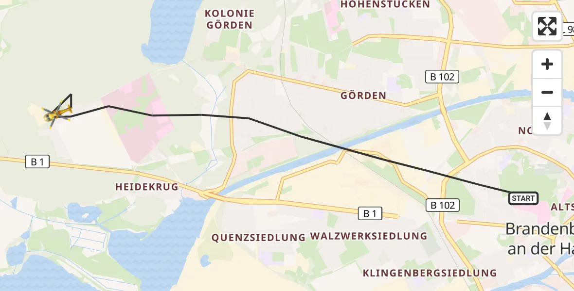 Flugroute Rettungshubschrauber Brandenburg an der Havel - Brandenburg an der Havel, 04 April 2026, 05:39