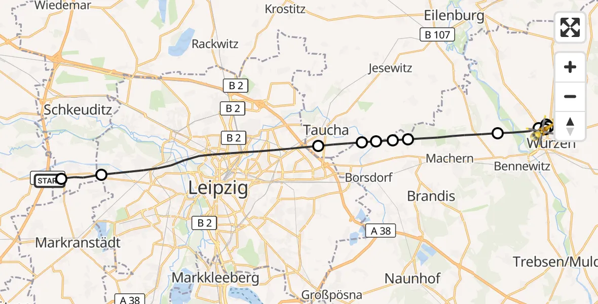 Flugroute Rettungshubschrauber Leuna - Wurzen Hospital, 04 April 2026, 06:01
