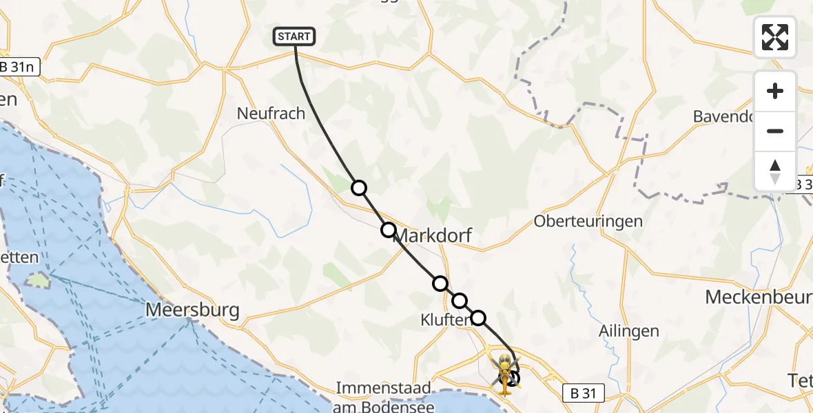 Routekaart van de vlucht: Rettungshubschrauber nach Friedrichshafen Hospital