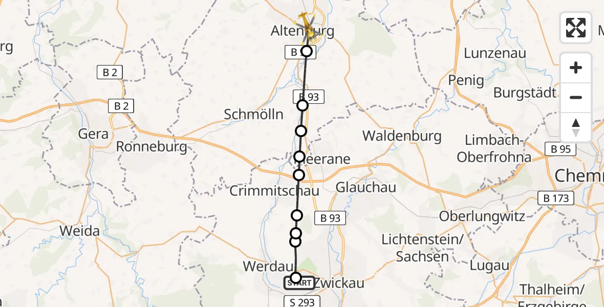 Routekaart van de vlucht: Rettungshubschrauber nach Altenburg, Schloßberg