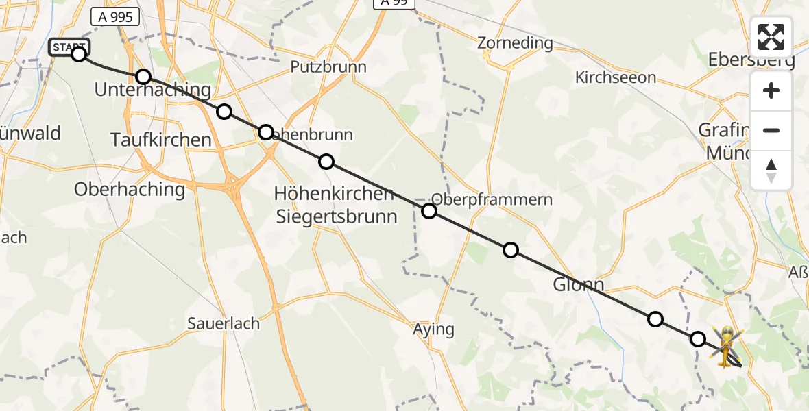 Routekaart van de vlucht: Rettungshubschrauber unterwegs von ADAC Air Rescue Center Hubschrauberlandeplatz (Christoph 1)