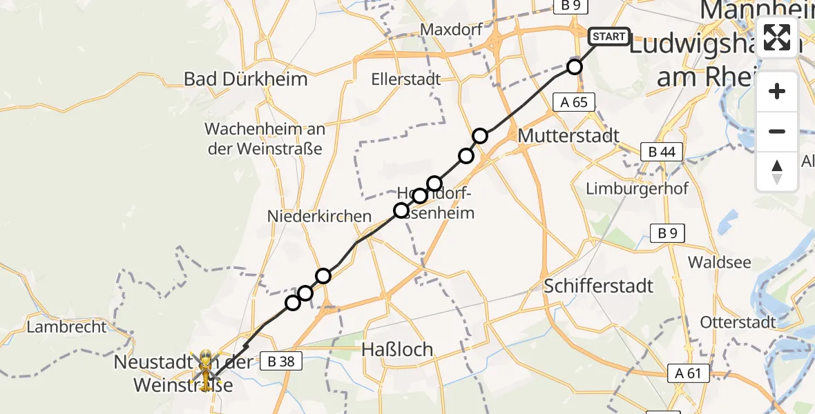Flugroute Rettungshubschrauber Ludwigshafen am Rhein - Neustadt an der Weinstraße, 04 April 2026, 06:16