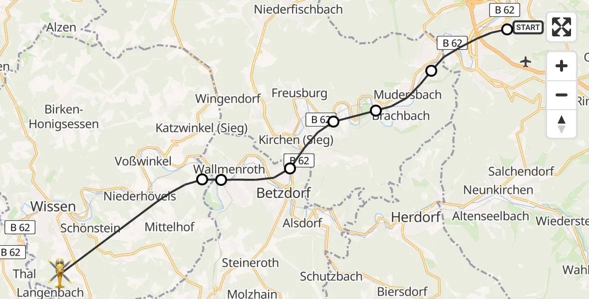 Routekaart van de vlucht: Rettungshubschrauber unterwegs von Evangelisches Jung-Stilling Hospital