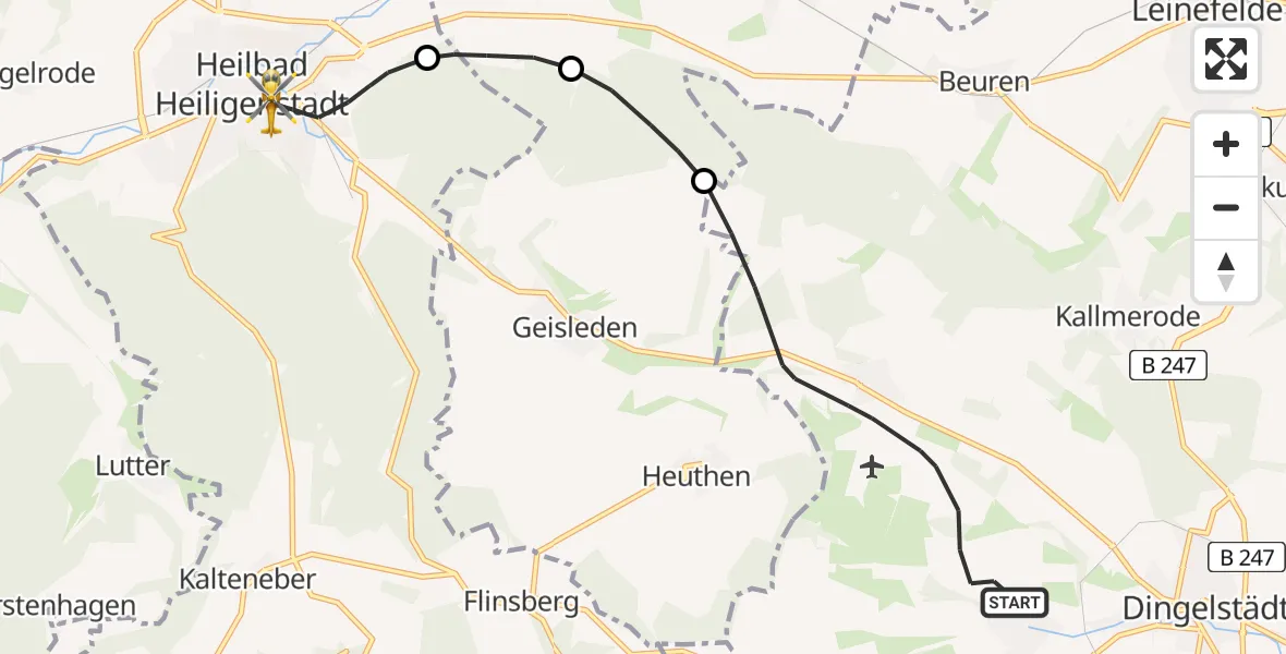 Flugroute Rettungshubschrauber Dingelstädt - Heilbad Heiligenstadt, 04 April 2026, 06:26