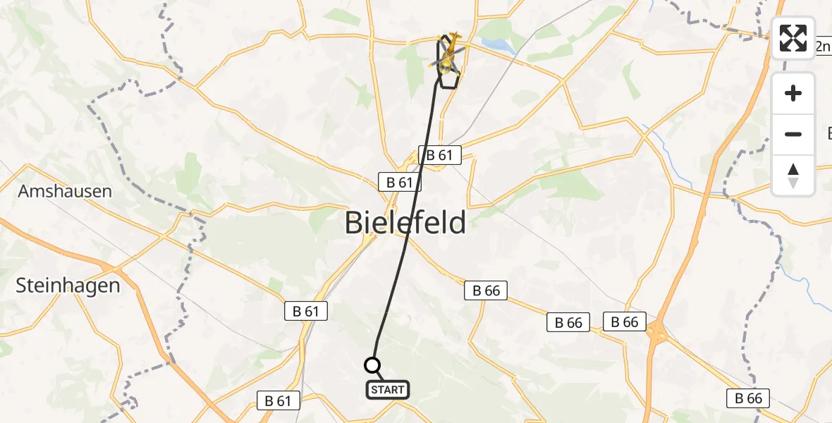 Flugroute Rettungshubschrauber Luftrettungszentrum Bielefeld - Bielefeld, 04 April 2026, 06:49