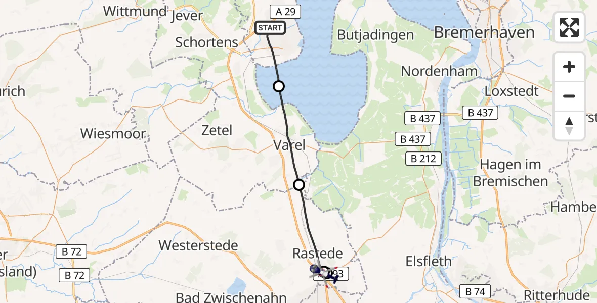 Flugroute Polizeihubschrauber Wilhelmshaven - Oldenburg Police Hubschrauberlandeplatz, 04 April 2026, 06:50