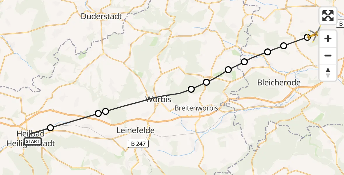 Flugroute Rettungshubschrauber Heilbad Heiligenstadt - Bleicherode, 04 April 2026, 06:51