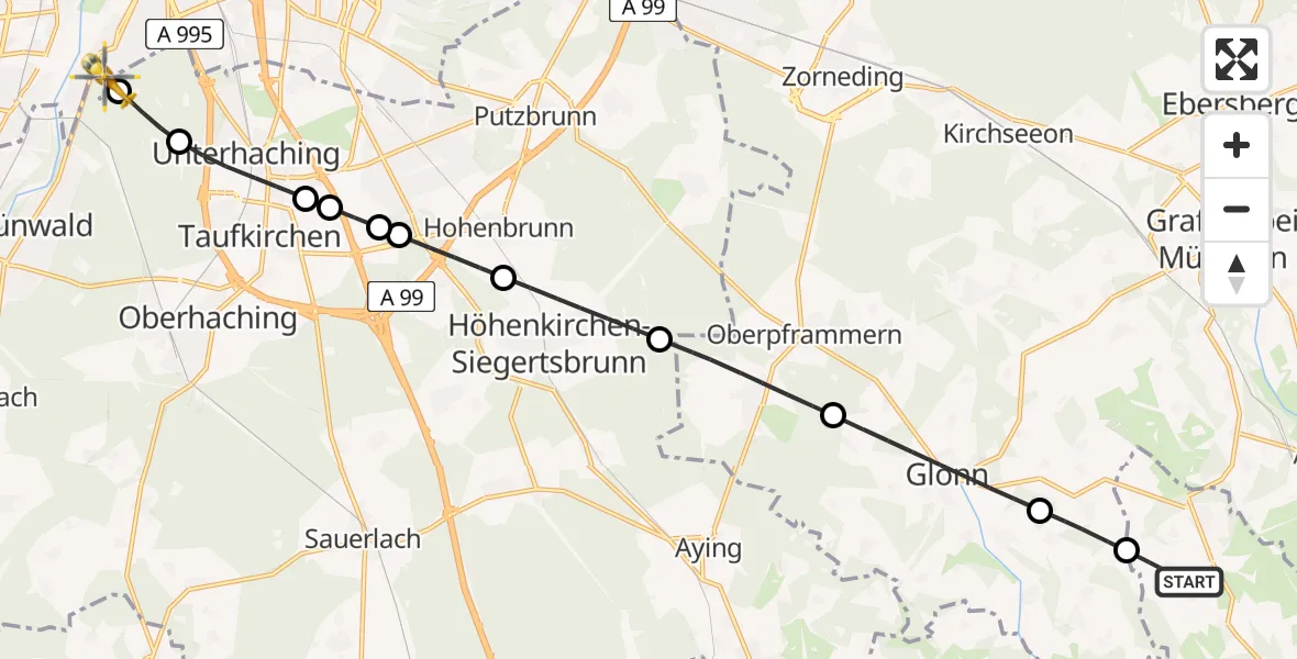 Routekaart van de vlucht: Rettungshubschrauber nach ADAC Air Rescue Center Hubschrauberlandeplatz (Christoph 1)