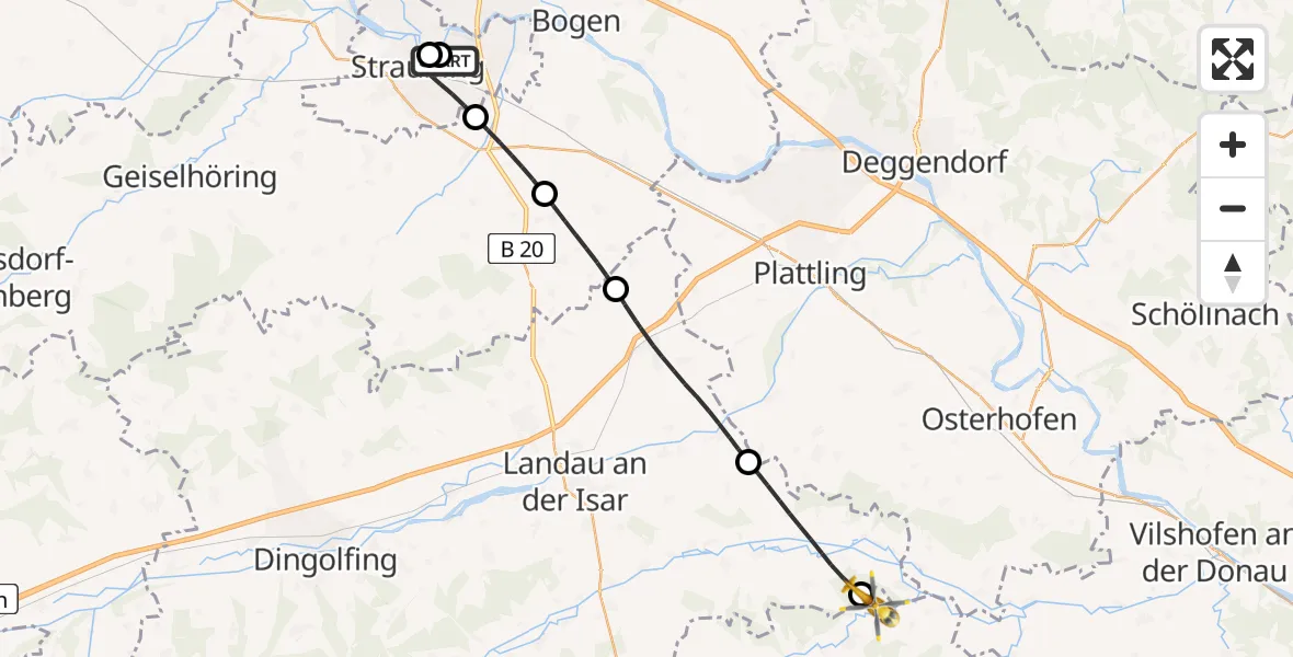 Flugroute Rettungshubschrauber Sankt Elisabeth Hospital Straubing - Roßbach, 04 April 2026, 06:57