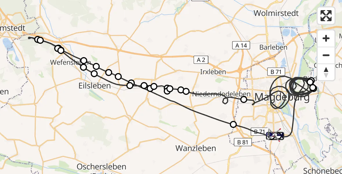 Routekaart van de vlucht: Polizeihubschrauber unterwegs von Magdeburg City Flugplatz