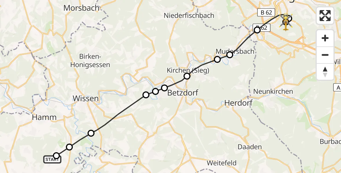 Routekaart van de vlucht: Rettungshubschrauber nach Evangelisches Jung-Stilling Hospital
