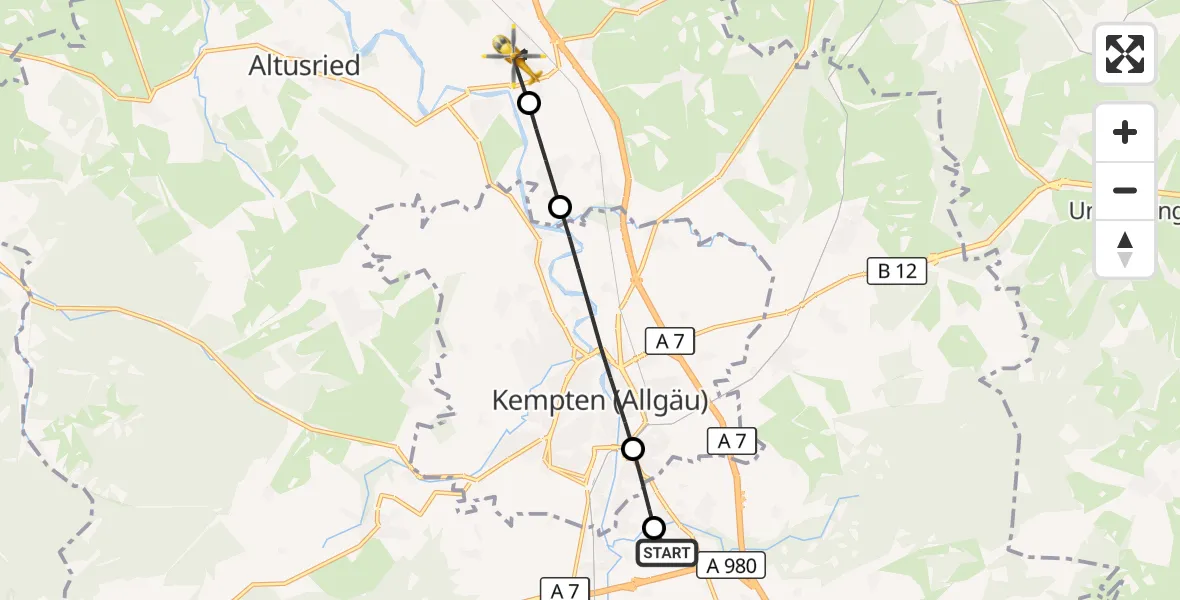 Flugroute Rettungshubschrauber Kempten-Durach Flugplatz - Dietmannsried, 04 April 2026, 06:59