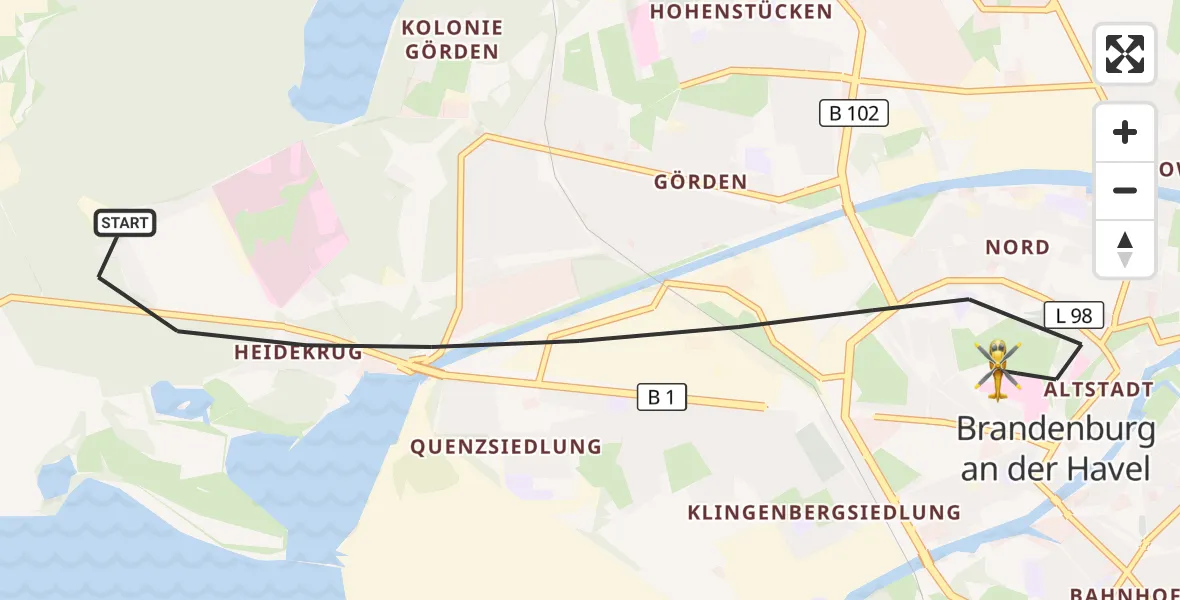 Flugroute Rettungshubschrauber Brandenburg an der Havel - Brandenburg an der Havel, 04 April 2026, 07:00