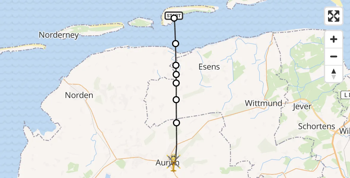 Routekaart van de vlucht: Rettungshubschrauber nach Aurich, Wallinghausener Straße