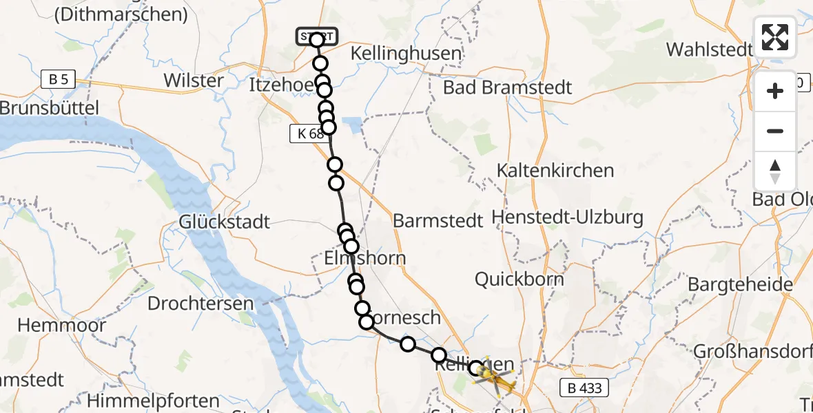 Routekaart van de vlucht: Rettungshubschrauber nach Rellingen, Hempbergstraße
