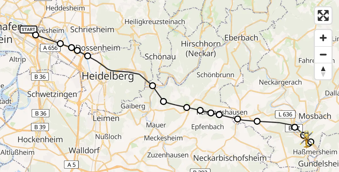 Routekaart van de vlucht: Rettungshubschrauber nach Neckarzimmern, Alte Chaussee