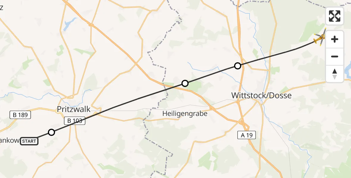 Routekaart van de vlucht: Rettungshubschrauber nach Wittstock/Dosse, Weg zum Kindergarten