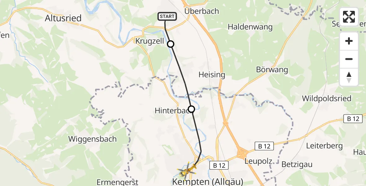 Flugroute Rettungshubschrauber Dietmannsried - Kempten (Allgäu), 04 April 2026, 07:27