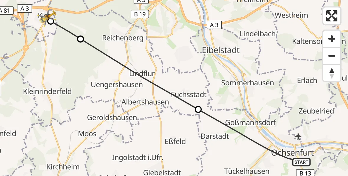 Flugroute Rettungshubschrauber Ochsenfurt - Kist, 04 April 2026, 07:30