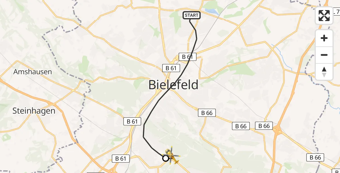 Routekaart van de vlucht: Rettungshubschrauber nach Luftrettungszentrum Bielefeld