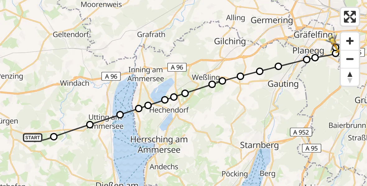 Routekaart van de vlucht: Rettungshubschrauber nach DRF Air Rescue München Hubschrauberlandeplatz