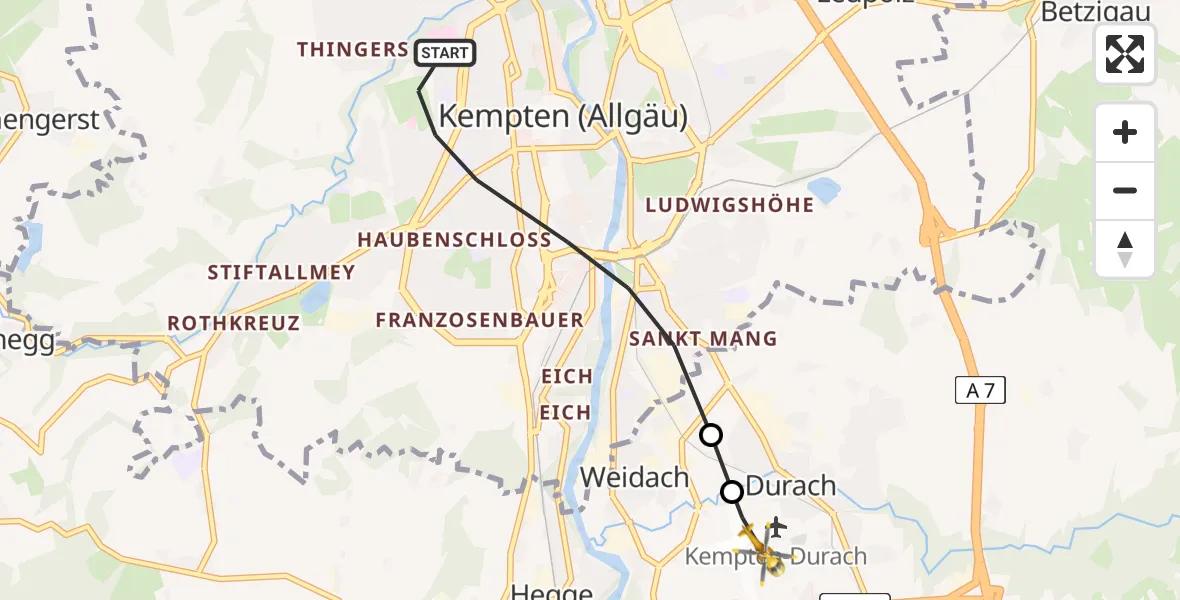 Flugroute Rettungshubschrauber Kempten (Allgäu) - Kempten-Durach Flugplatz, 04 April 2026, 07:46