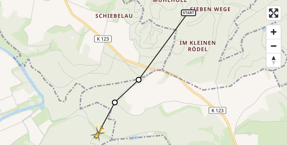 Flugroute Rettungshubschrauber Zöllnitz - Rothenstein, 04 April 2026, 07:54