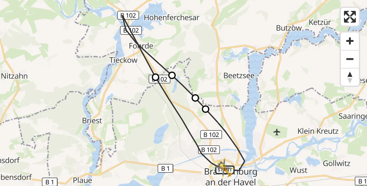 Flugroute Rettungshubschrauber Brandenburg an der Havel - Brandenburg an der Havel, 04 April 2026, 07:59