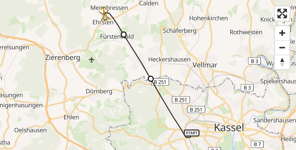 Flugroute Rettungshubschrauber Kassel - Calden, 04 April 2026, 08:07