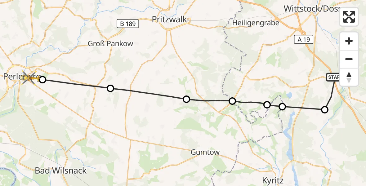 Routekaart van de vlucht: Rettungshubschrauber nach Perleberg, Berliner Straße