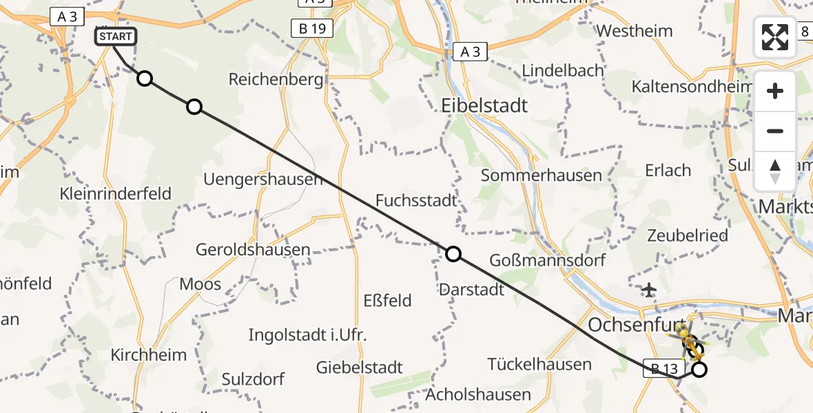 Flugroute Rettungshubschrauber Kist - Ochsenfurt Hospital, 04 April 2026, 08:14