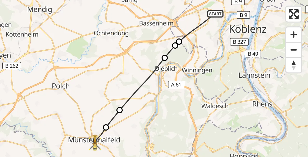 Flugroute Rettungshubschrauber Koblenz - Münstermaifeld, 04 April 2026, 08:18