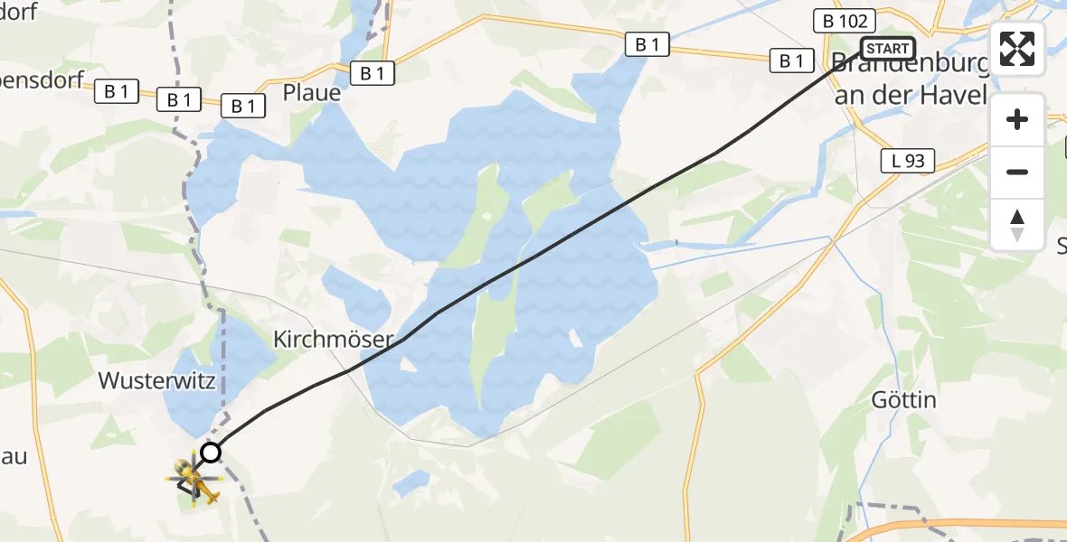 Flugroute Rettungshubschrauber Brandenburg an der Havel - Wusterwitz, 04 April 2026, 08:29