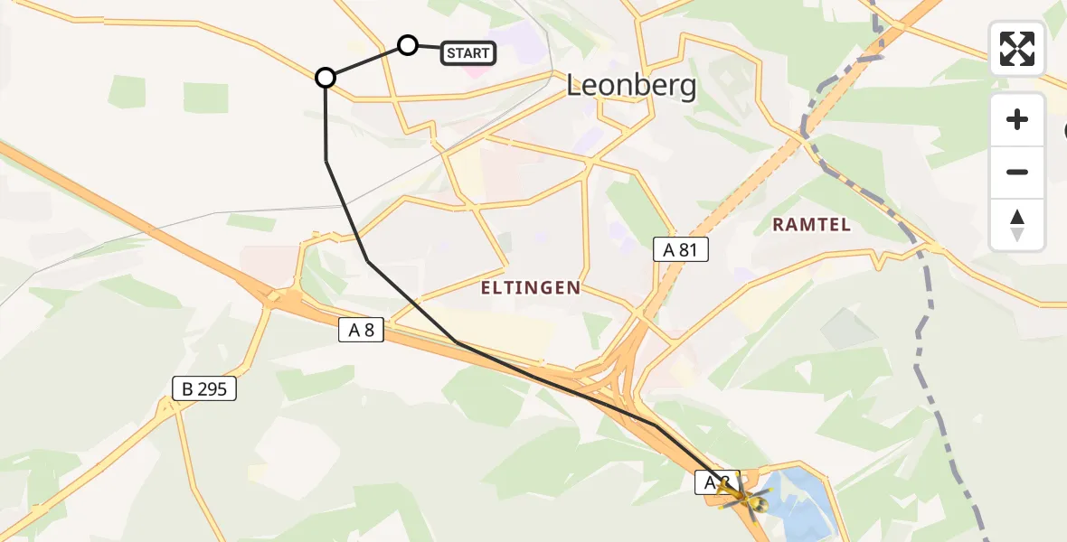 Flugroute Rettungshubschrauber Leonberg Hospital - Leonberg, 04 April 2026, 08:39