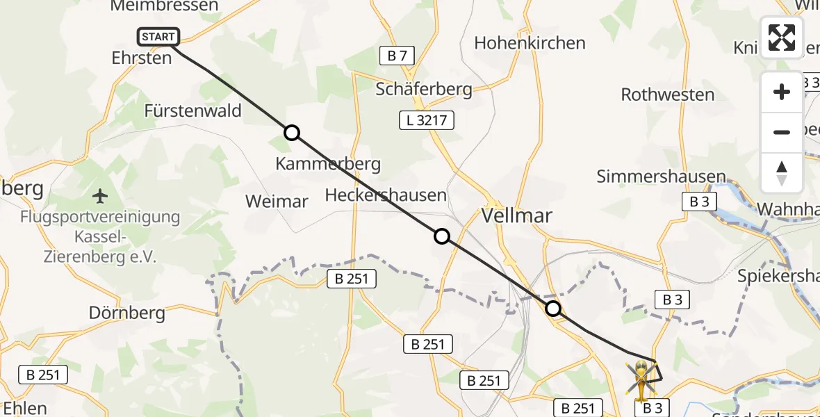 Flugroute Rettungshubschrauber Calden - Kassel, 04 April 2026, 08:45