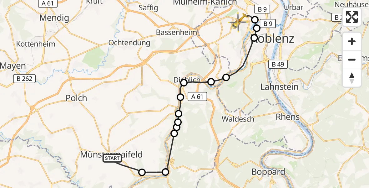 Flugroute Rettungshubschrauber Münstermaifeld - Koblenz, 04 April 2026, 08:45