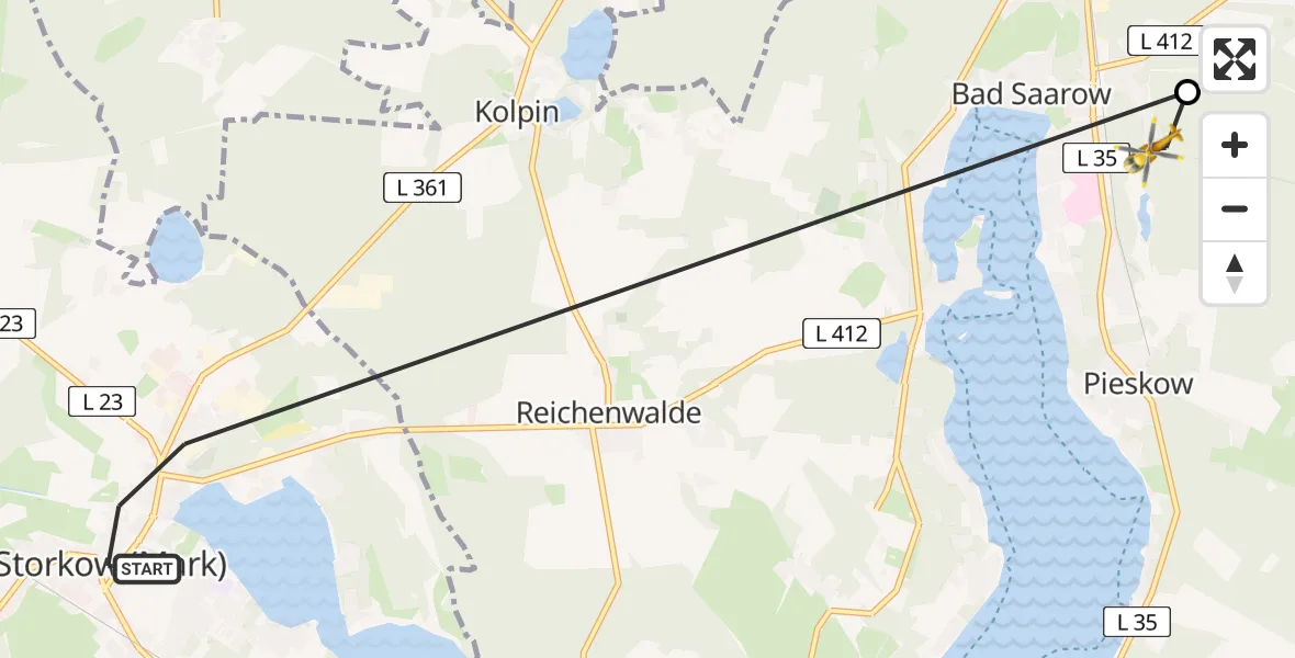 Flugroute Rettungshubschrauber Storkow (Mark) - Bad Saarow, 04 April 2026, 08:55