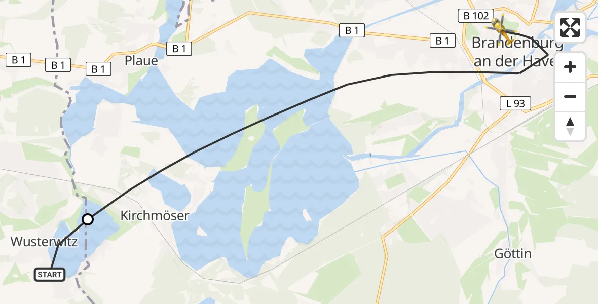 Flugroute Rettungshubschrauber Wusterwitz - Brandenburg an der Havel, 04 April 2026, 08:59