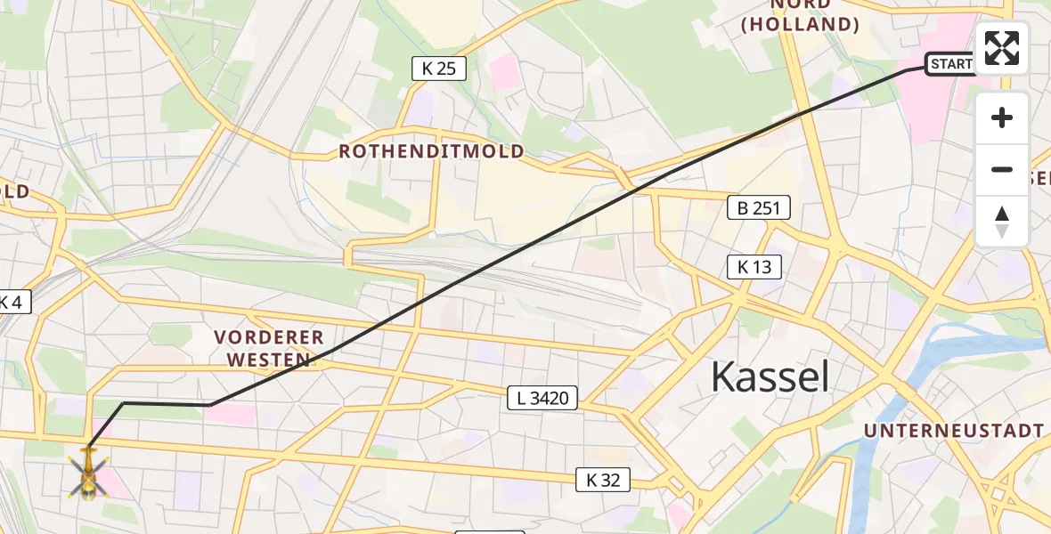 Flugroute Rettungshubschrauber Kassel - Kassel, 04 April 2026, 09:09