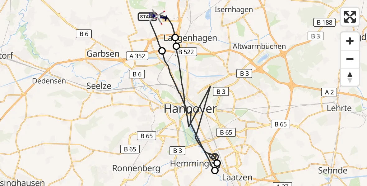 Flugroute Polizeihubschrauber Flughafen Hannover - Flughafen Hannover, 04 April 2026, 09:10