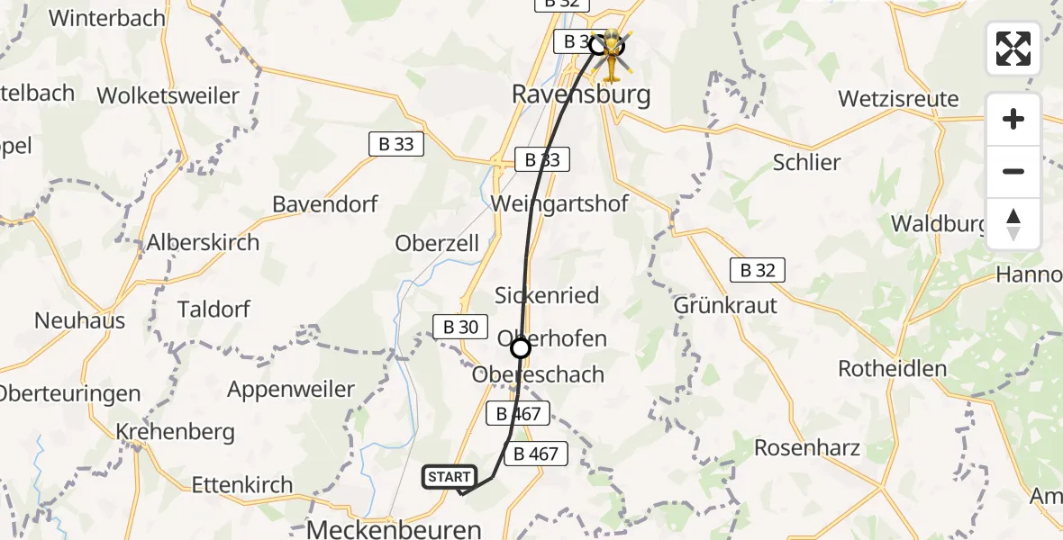 Flugroute Rettungshubschrauber Meckenbeuren - Sankt Elisabeth Hospital, 04 April 2026, 09:13