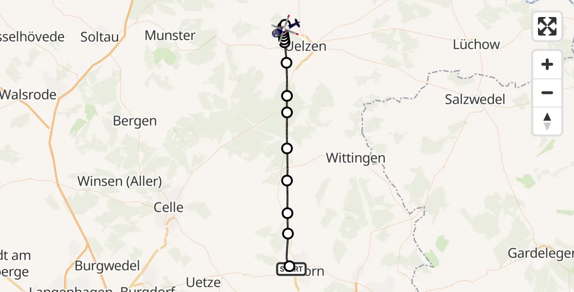 Flugroute Polizeihubschrauber Gifhorn Bundespolizei Hubschrauberlandeplatz - Uelzen, 04 April 2026, 09:16