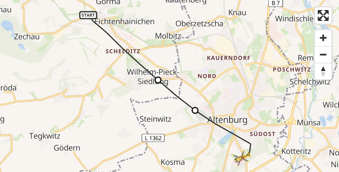 Flugroute Rettungshubschrauber Rositz - Altenburg, 04 April 2026, 09:20